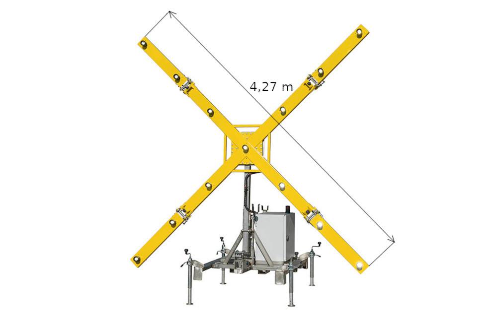 La croix lumineuse mobile FIREFLY 4 indiquant la fermeture d’une piste d’aéroport