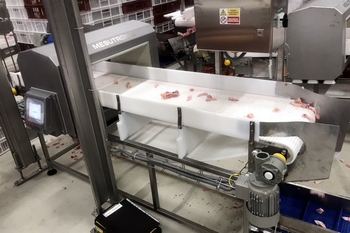 Détecteur de métaux de type tunnel METRON 07 CI – contrôle des produits carnés dans l'industrie alimentaire
