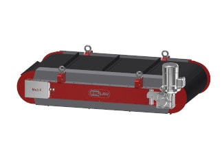 Aimant en ferrite installé au-dessus d’un convoyeur, avec nettoyage automatique DND-AC