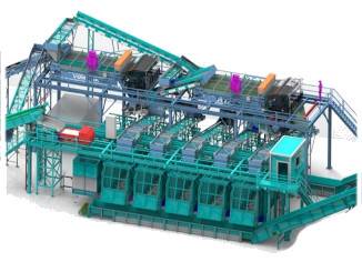Ligne de triage automatique servant à trier des déchets en plastique 3D – bouteilles en PET